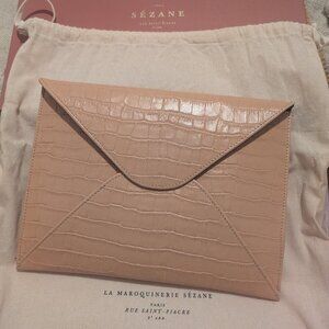 Sezane Pochette Violette Clutch - Croco Beige